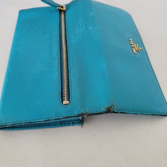 PRADA Authentic Vintage Blue Ssffiano Leather Logo Wallet Envelope Large Fair - Picture 10 of 14